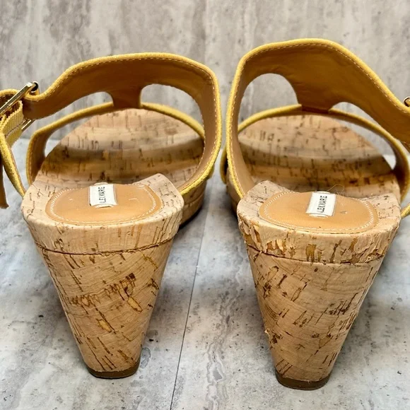 Alex Marie Issodore Lulu Zest Yellow Leather Wedge Heels Sandals 10M - Picture 7 of 11